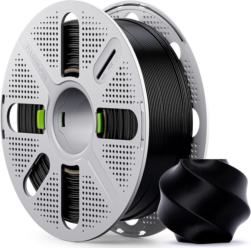 MarsWork PLA Basic, Pre-Dried Filament with Quick-Swap Reusable Spool 1kg (2.2lbs), 1.75mm 3D Printing Filament, Compatible with Bambu Lab 3D Printers – Black - Image 1